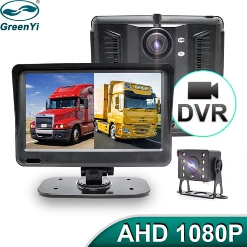 GreenYi AHD 1080P 7" IPS Screen DVR Monitor Driving Recorder Dual Lens Front/Rear HD Night Vision Reversing Camera For Truck