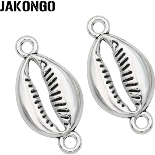 JAKONGO Antique Silver Plated Shell Connector for Jewelry Making Bracelet Accessories DIY 28x14mm 10pcs/pcs