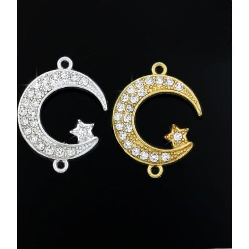 JAKONGO Silver Gold Color Crystal Moon Star Charm Connectors Pendants for Jewelry Making Bracelet DIY Handmade Craft 23x18mm