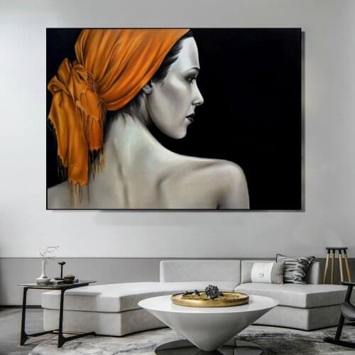 Canvas Painting Modern Naked Woman Poster and Orange Scarf Prints Wall Art Pictures for Living Room Home Decor Interior Cuadros