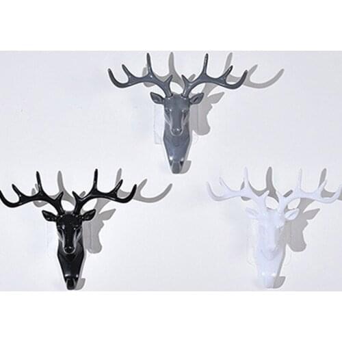 Deer paste hook household socket 3 PACKS, Resin Hanger Animal Head Modeling Creative Deer Head Animal Coat Hooks Decorat