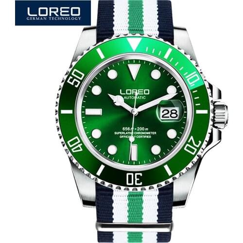 LOREO Diving Mens Watches Top Brand Luxury Sapphire 200m Waterproof Military Watches Men Automatic Mechanical Wrist Watches Men