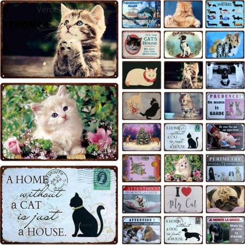 Cute Cats Dogs Tin Sign Vintage Metal Sign Retro Plates Plaque Sign Metal Wall Decor Wall Poster for Garden Rome Home Decoration