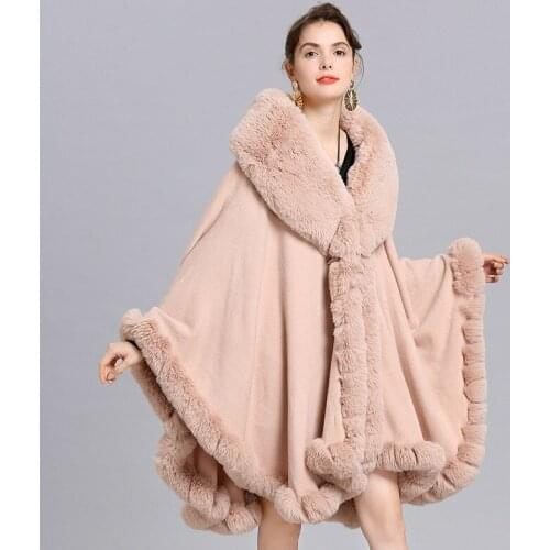 Fashion Luxury Brand Big Fur Collar Cloak Winter Cape Femme Fox Fur Shawl Capes Loose Plus Size Thick Warm Cardigan Poncho Coat