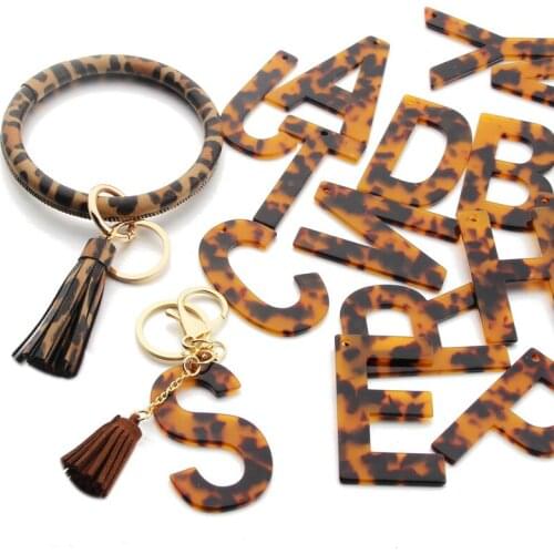 Fashion Leopard Captial Letter Keychians Tassel Key Rings Charm Bijoux Jewelry Accessories