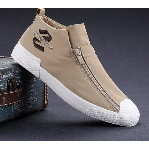 New Men Canvas Sneakers Fashion Double-row Zipper Design Casual Sneaker Comfort Flats Shoes Casual Men Breathable Zapatillas