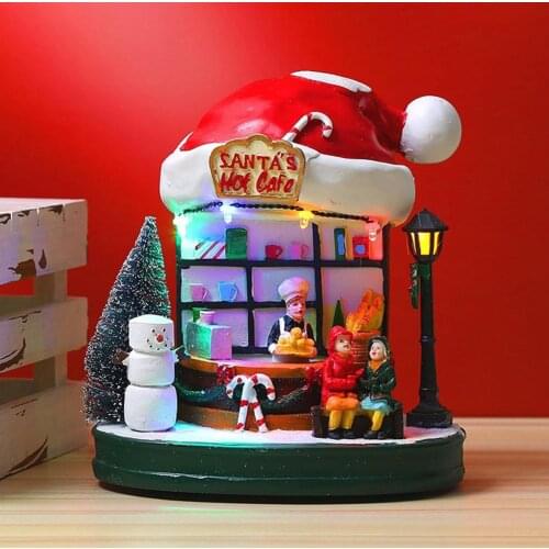 Music LED Glowing Christmas Hat Cafe Sculpture Resin Craft Statue Christmas Decorations For Home Navidad Natal New Year Gift