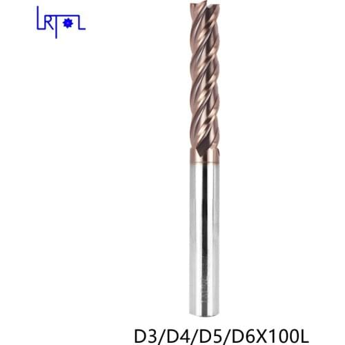 5PCS HRC50 D3 4 5 6*L100mm 4 Flutes Extra Long Tungsten Carbide Flat Square End Mill Set CNC Tool Milling Cutter of Machine