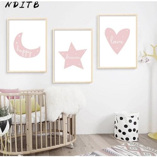 NDITB Baby Nursery Wall Art Canvas Posters Quotes Prints Cartoon Moon Star Minimalist Painting Nordic Kids Bedroom Decoration