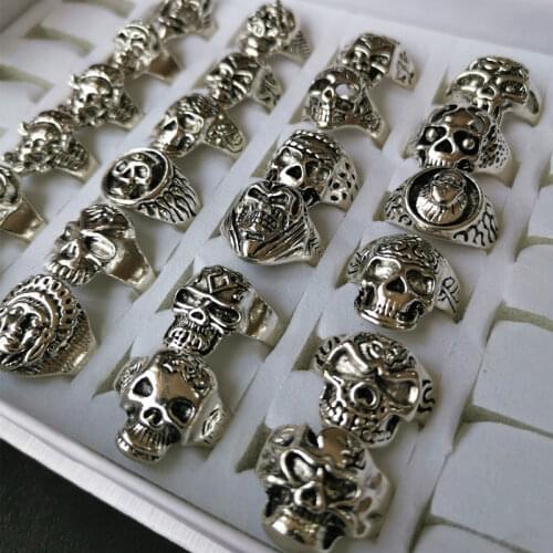 Wholesale 20Pcs/Lot Hiphop Motorcycle Rock Biker Ghost Devil Skull Rings Vintage Steampunk Female Fashion Skeleton Jewelry Gift