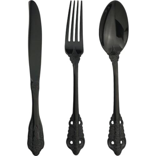 Dinnerware Classic Black Court Style Knife Fork Spoon Stainless Steel Set Silverware Set Cutlery Set Flatware Kitchen Tableware