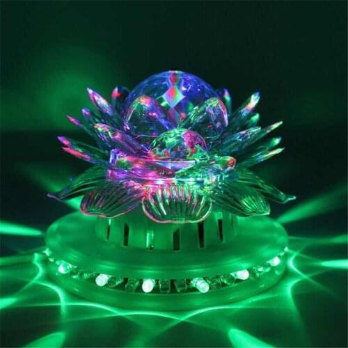 RGB LED DJ Disco Stage Light Auto Rotating Crystal Lotus Shape Magic Ball Christmas Bar Holiday Party KTV Laser Projector Lamp