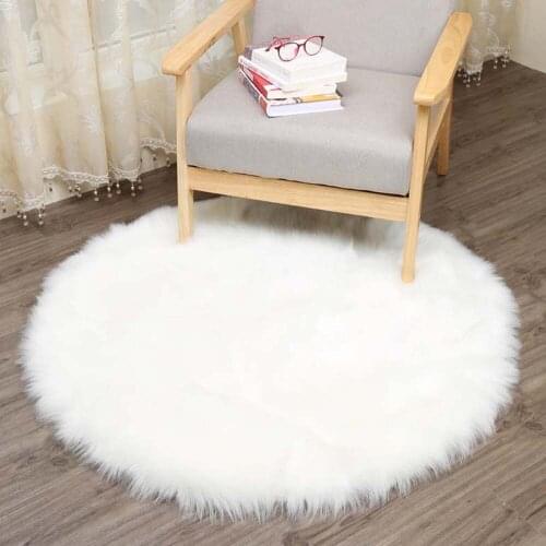 Luxury Round White Sheepskin Hairy Carpet Faux Mat Seat Pad Fur Plain Fluffy Soft Area Rug Tapetes 30-140cm