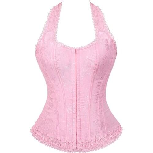 Halter Corset Lace Overbust Bustier Womens Boned Palace Espartilho Wedding Bridal Top Holiday Party Clubwear Fashion Gothic
