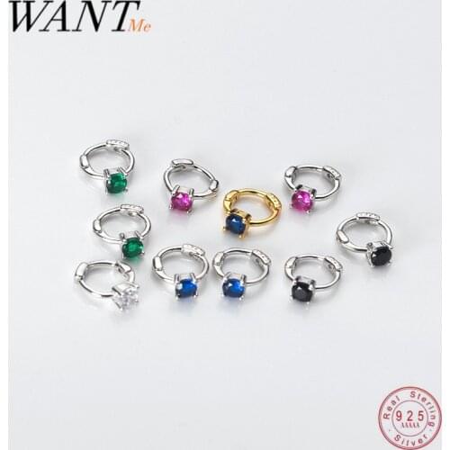 WANTME 925 Sterling Silver Rainbow Color Zircon Simple Mini Small Ear Buckle Children Teen Piercing Huggie Hoop Earrings Jewelry