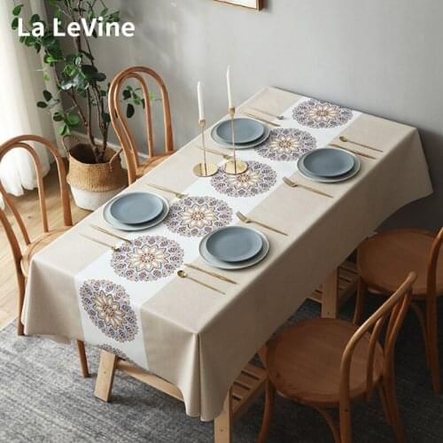 PVC Tablecloth European Geometric Print Waterproof And Oil-proof Retro Rectangular Tablecloth Table Mat Nordic Table Runner