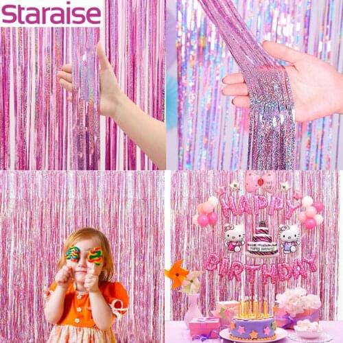 Staraise Fringe Metallic Foil Curtain Shiny Rain Curtain Birthday Wedding Party Decor Photo Prop Background Curtain Party Supply