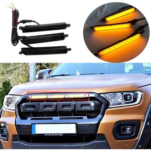 3 Pcs/Set Led Drl Daytime Lights Front Mesh Mask Cover Led Bar Lightting Fog Lamp Lamps for Ford Ranger T7 T8 Everest