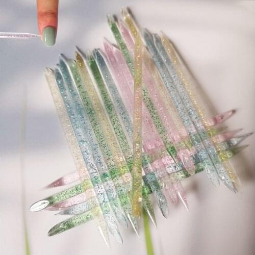 Nail Cuticle Pusher Crystal Double End Reusable Manicures Cuticle Dead Skin Remove Pedicure Sticks Fork Nail Art Clean Care Tool