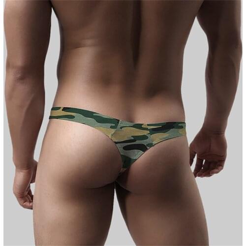 Camouflage 3D Cut Big Pocket Thong Sexy Low-Waist Cotton Breathable T-Pants Underwear Mens Gay Soft Nightclub Jockstraps Briefs