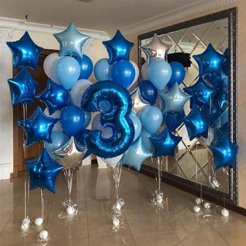 Baby Boy Theme Party Blue Number Foil Balloons Star Heart Balon Birthday Party Decorations Air Helium Balloons Baby Shower Hero
