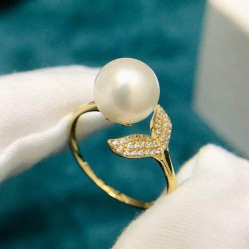 Fine Jewelry 18K Solid Gold Natural Fresh Water 12-13mm Edison White Pearls Rings for Women Fine Pearls Rings