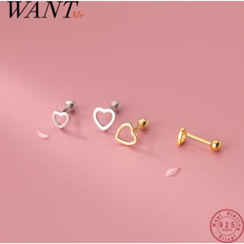 WANTME 925 Sterling Silver Romantic Hollow Love Heart Beads Small Stud Earrings Women Simple Fashion Girl Piercing Jewelry Gift