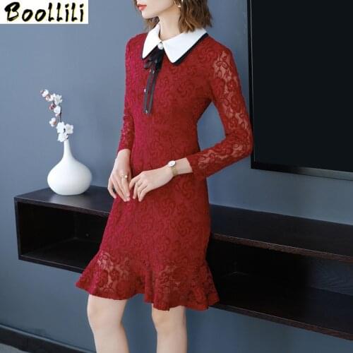 Boollili Spring Autumn Party Mini Dress Women Clothes Ladies Dresses Long Sleeve Lace Sexy Dress 2020 Red Women Dress Vestido