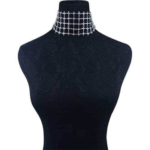 Sexy Luxury Hollow Rhinestone Crystal Choker Necklace Elegant Wedding Jewelry Accessories For Women Mesh Chocker