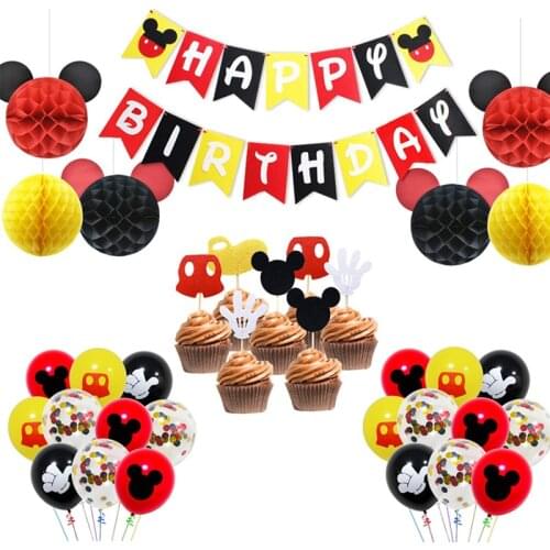 Birthday Mickey Theme 1st baby shower Decorations Boys Girls First Birthday Party Paper Tassel Balloons Party Supplies