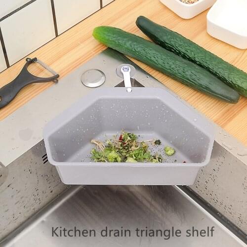 Suction Cup Sponge Rack Triangular Sink Strainer Drain Fruit Vegetable Drainer Basket Storage Kitchen Tools Sink Filter Shelf