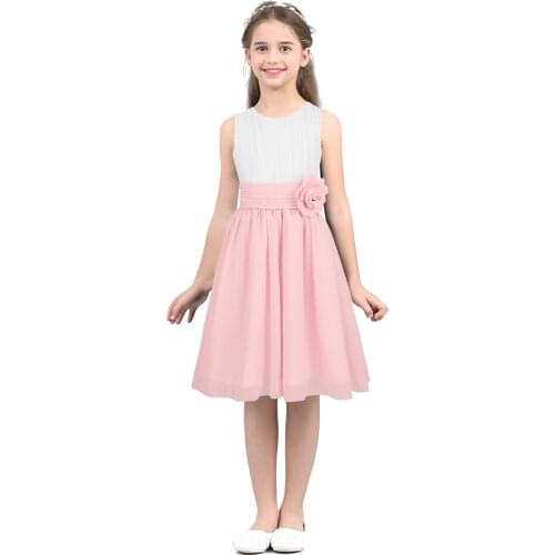 Kids Girls Dresses Sleeveless Back Zipper Pleated Flower Girl Dress Princess Pageant Wedding Bridesmaid Birthday Party Dress
