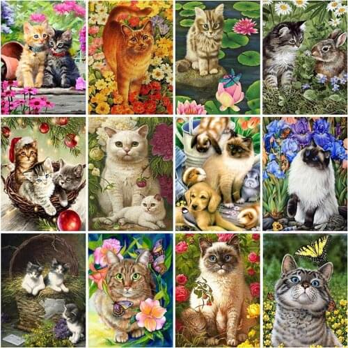 Evershine 5D DIY Diamond Painting Cat Full Square Round Diamond Embroidery Sale Animal Rhinestone Picture Wall Decoration