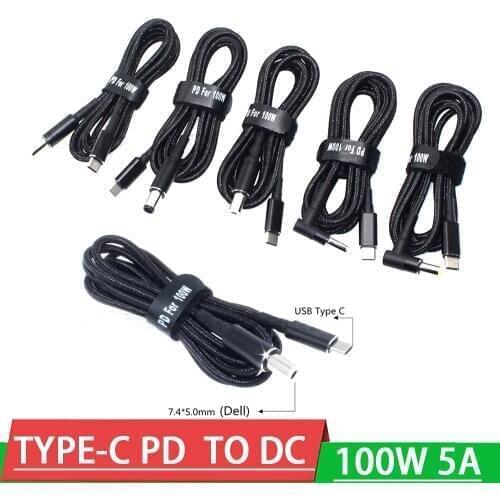 100W 5A TYPE-C PD to DC 5521 5525 7450 4530 Decoy trigger POWER Adapter cable USB PD line wire 20V charging notebook charger PC