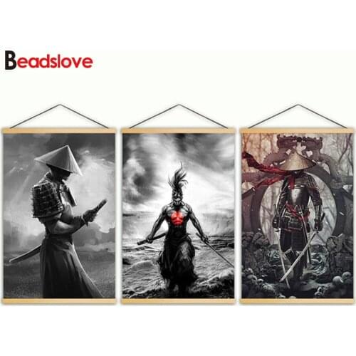 Diy 5d diamond painting new arrival 3 pcs Japanese samurai picture diamond embroidery cross stitch full drill square round decor