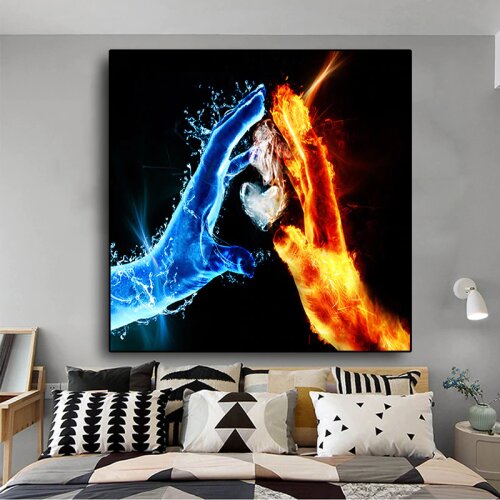 Fire and Water Love Warrior Canvas Art Posters and Prints Canvas Painting Nordic Style Wall Picture for Living Room Decoration