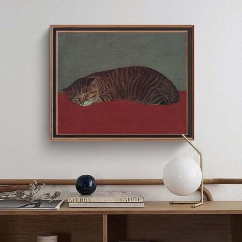 Sleeping Cat Wall Art Canvas Painting Japanese Style Vintage Animal Oil Painting Modern Poster Pictures Living Room Home Decor