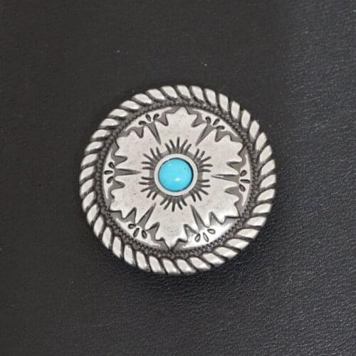KB311) 10pc Western Mesa Round Concho 1"(2.5cm) w/ Blue Stone Craft Antique-silver