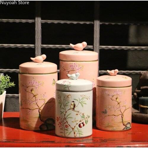 Chinese Style Painted Ceramic Storage Tank Home Decoration Grain Dispenser Kitchen Storage Decoration Creative Storage Box