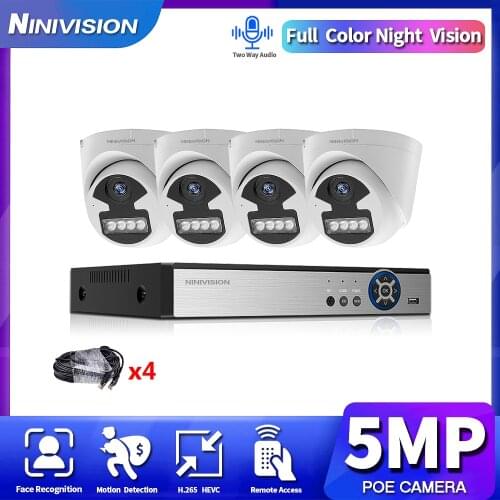 Two Way Audio Color Night Vision POE Monitoring Security Cameras Set 5MP Outdoor CCTV Video Surveillance System 4ch 4K NVR Kit