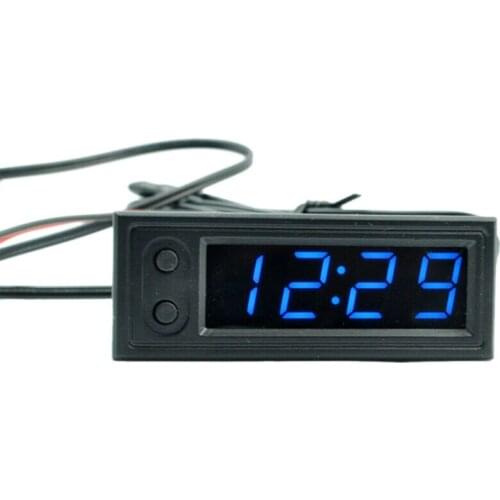 Red Car Voltmeter 12V 3in1 Indoor LED Digital Display PP Clock Thermometer Vehicle