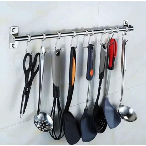 Kitchen accessories Wall Mounted Utensil Rack Stainless Steel для кухни Hanging Kitchen Rail with 6/8/10 Removable Hooks