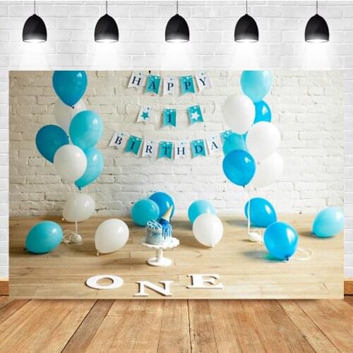Laeacco Blue Balloon Cake Baby 1th Birthday Custom Photo Photography Backdrop Photographic Photo Background For Photo Studio