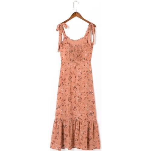 Summer Dress For Women 2021 Print Color Chiffon Ruffles Sleeveless Beach Style New Spring Strap Female Vestido C2622