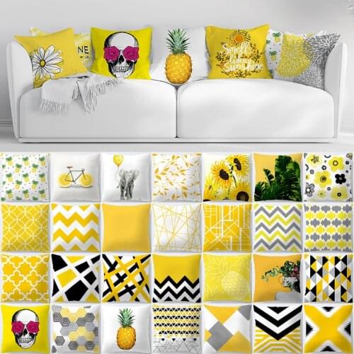Summer Pineapple Leaf Flower Print Cushion Cover Geometry Yellow Skulls Throw Decorative Pillowcase 45x45cm Home Decor