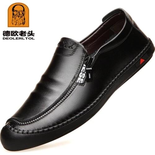 2019 Mens Cow Leather Shoes Fashion Casual Leather Anti slip Black Zipper Shoes New Autumn Man Split Leather Shoes