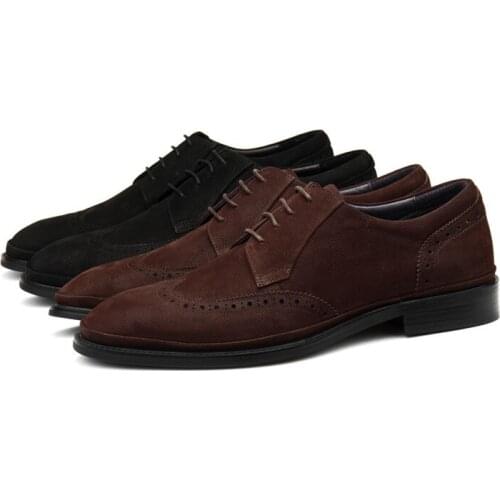 Large Size EUR45 Black / Deep Brown Goodyear Shoes Nubuck Leather Mens Oxfords Casual Shoes