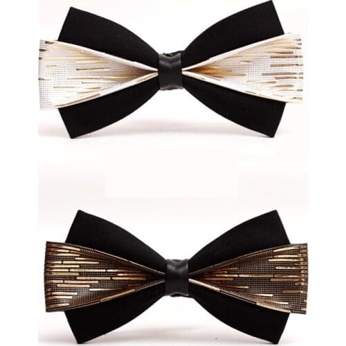 2020 New Arrivals High Quality Mens Luxury Formal PU Bowtie Gold Coffee Elegant Adjustable Bow Ties for Men with Gift Box