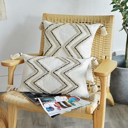 Moroccan Geometric Cushion Cover Throw Pillows Decor Home Decoration Boho Style Tassels Natural Cotton 45x45cm/30x50cm for Couch