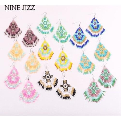 NINEJIZZ Bohemian Handmade Beaded Long Tassel Earrings For Women Boho Drop MIYUKI Bead Statement Dangle Earrings Ethnic Jewelry